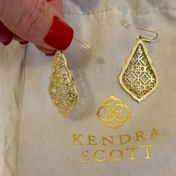 Kendra Scott Addie Gold Filigree Drop Earrings | Gold Tone | Dust Bag - Picture 3 of 8